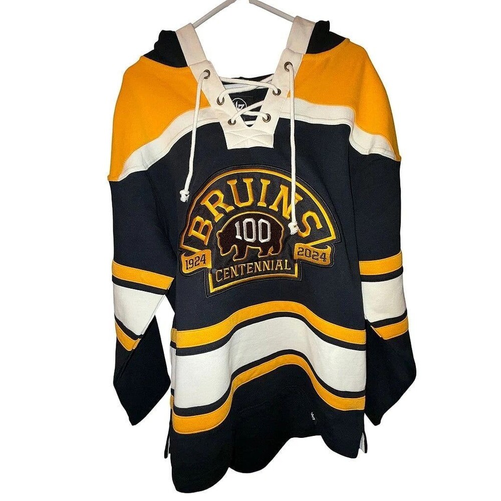 NWT Men’s 47 Brand Bruins Centennial Logo Lacer Pullover Hoodie Size Small